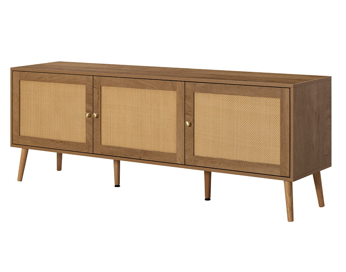 Meuble TV bois et cannage 167 cm Goto