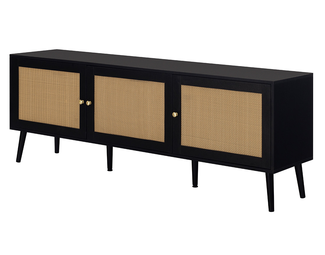 Meuble TV noir et cannage 167 cm Goto