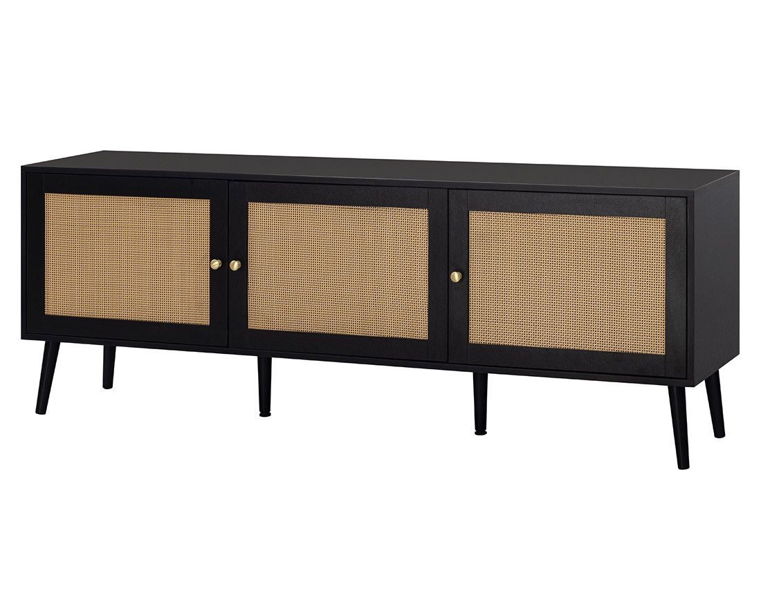 Meuble TV noir et cannage 167 cm Goto