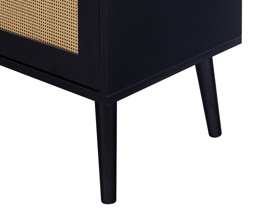 Meuble TV noir et cannage 167 cm Goto