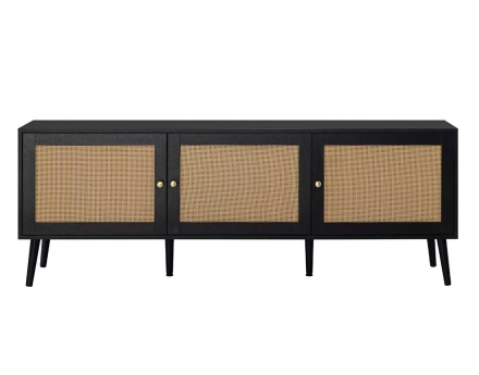 Meuble TV noir et cannage 3 portes 167 cm Goto