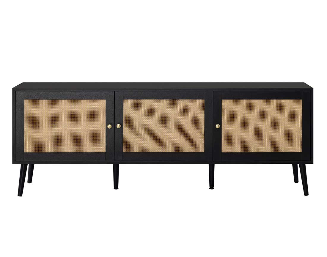 Meuble TV noir et cannage 167 cm Goto