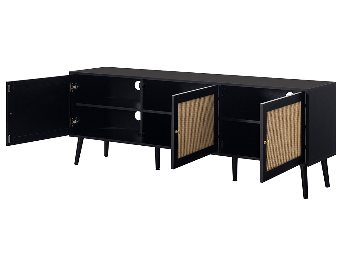 Meuble TV noir et cannage 167 cm Goto