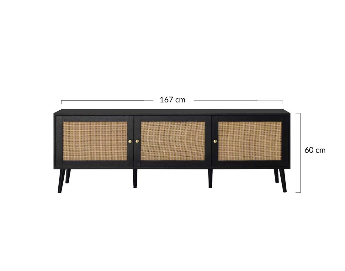 Meuble TV noir et cannage 167 cm Goto