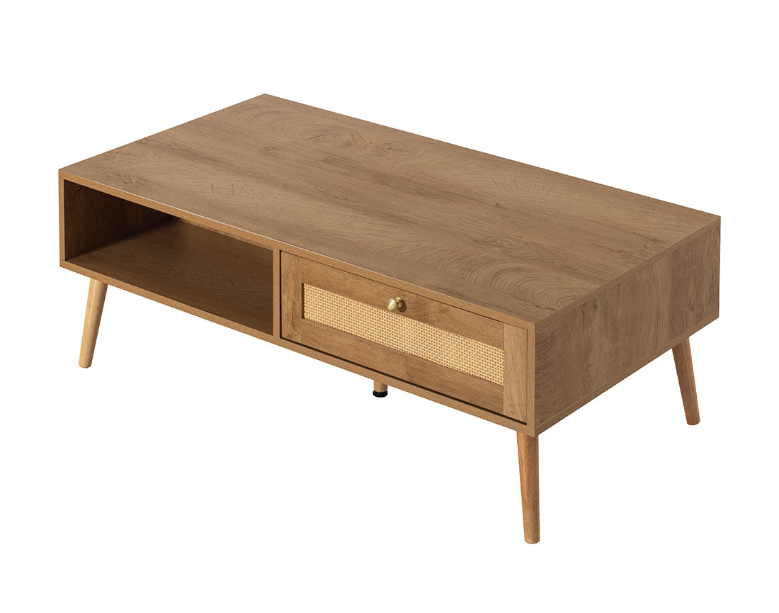 Table basse bois et cannage 110 cm Goto