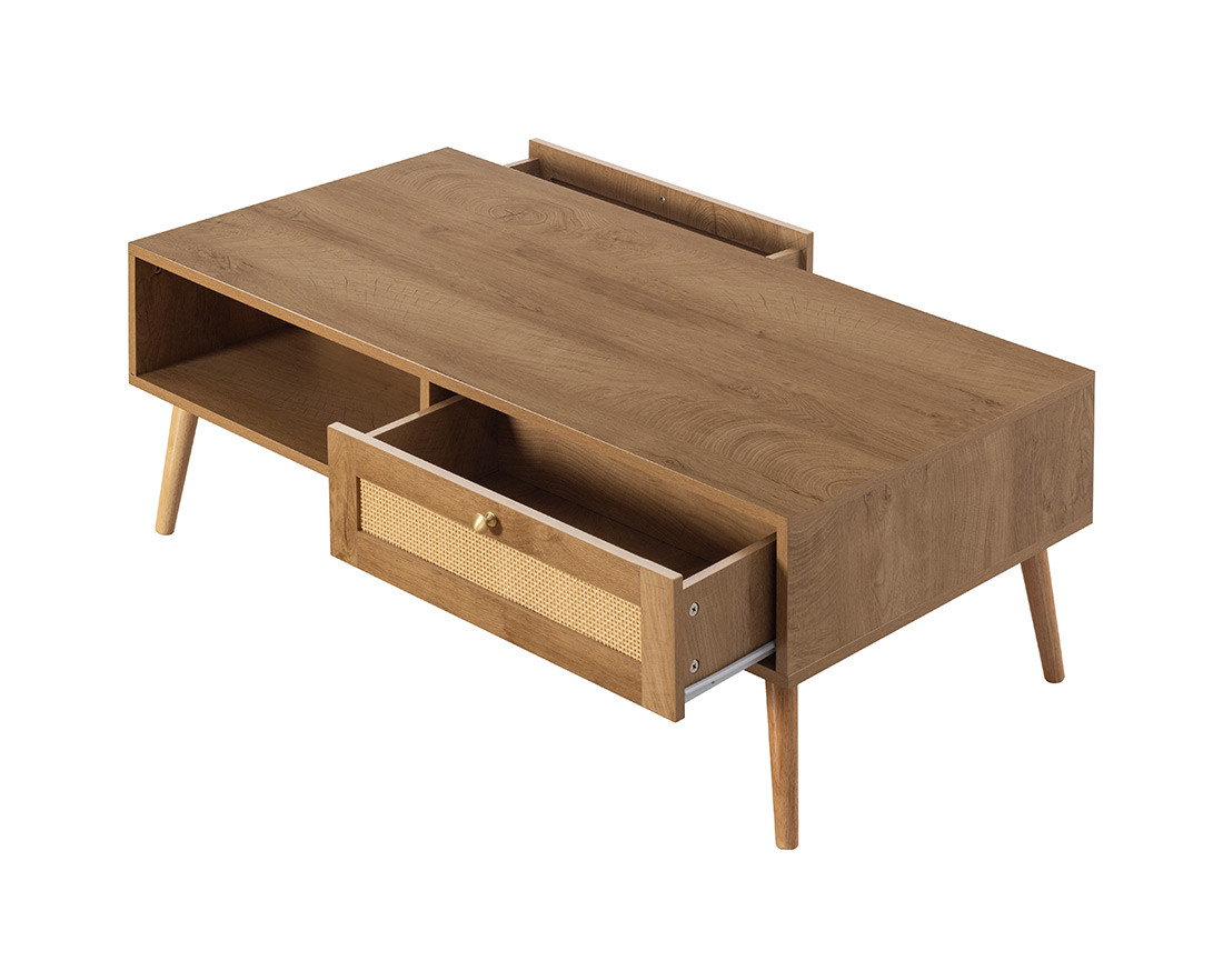 Table basse bois et cannage 110 cm Goto