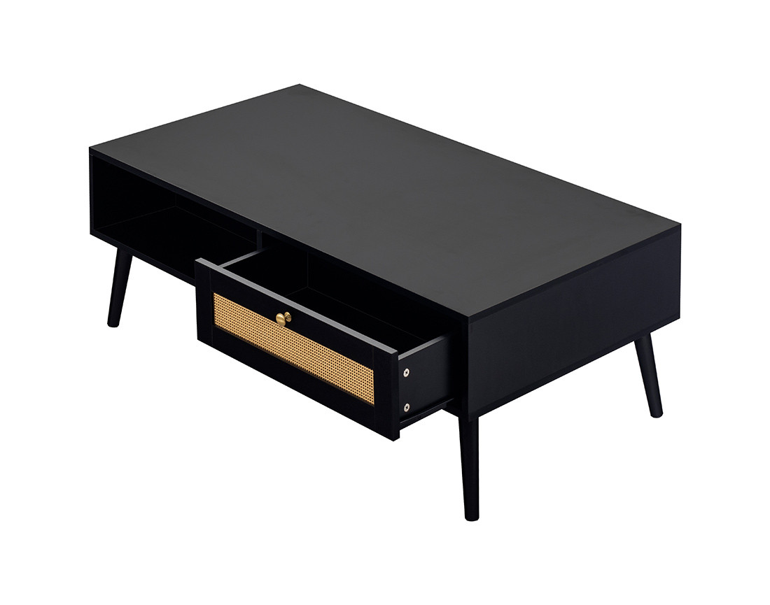 Table basse noir et cannage 110 cm Goto