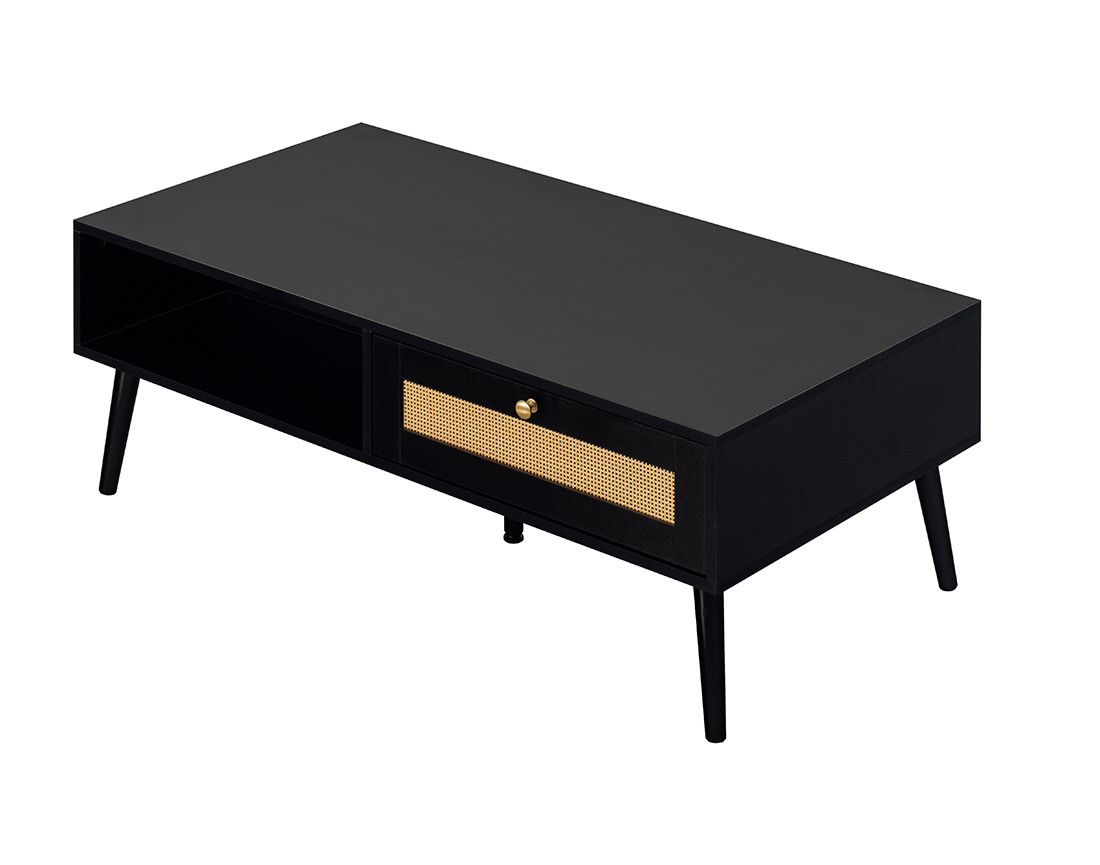 Table basse noir et cannage 110 cm Goto