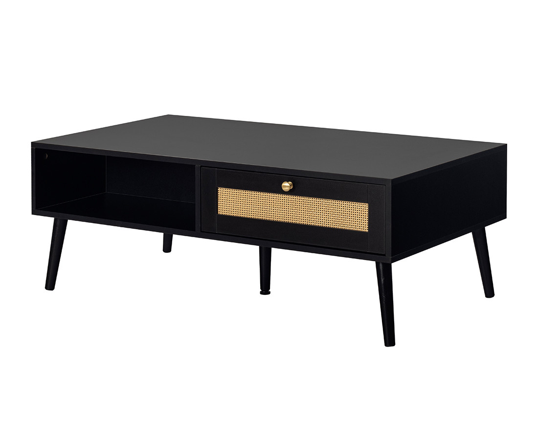 Table basse noir et cannage 110 cm Goto
