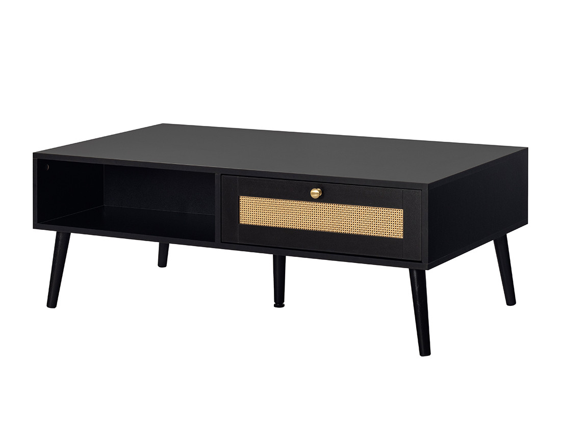 Table basse noir et cannage 110 cm Goto