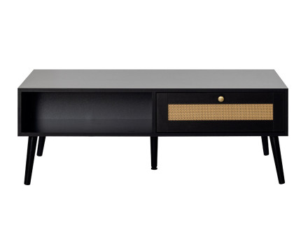 Table basse noir et cannage 1 tiroir et 1 niche 110 cm Goto