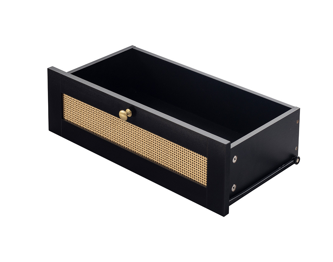 Table basse noir et cannage 1 tiroir et 1 niche 110 cm Goto