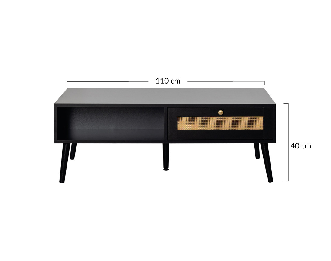 Table basse noir et cannage 110 cm Goto