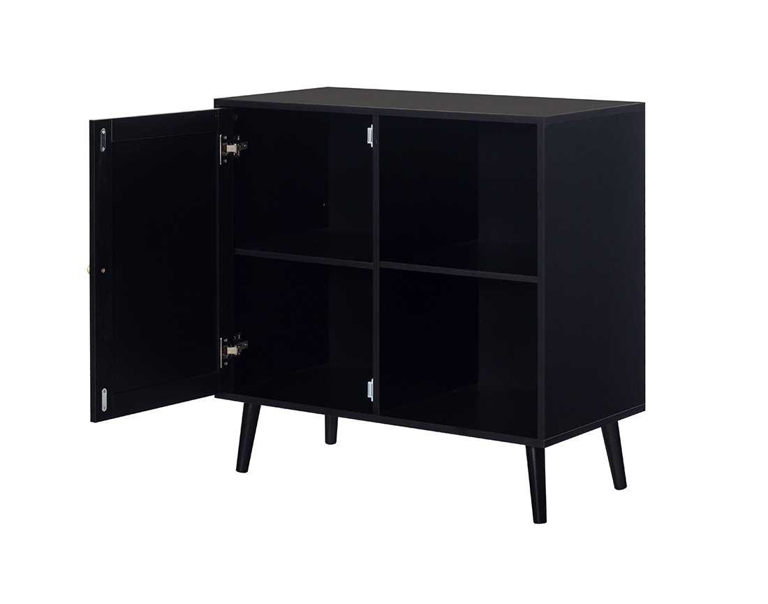 Buffet haut noir et cannage 80 cm Goto
