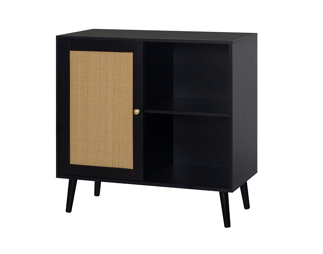 Buffet haut noir et cannage 80 cm Goto