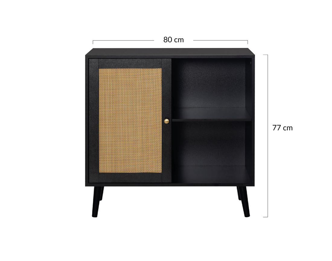 Buffet haut noir et cannage 2 niches et 1 porte 80 cm Goto