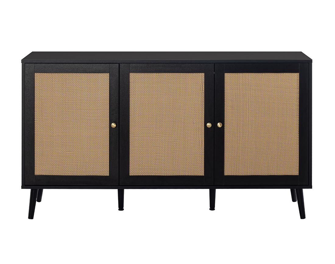 Buffet bas noir et cannage 140 cm Goto