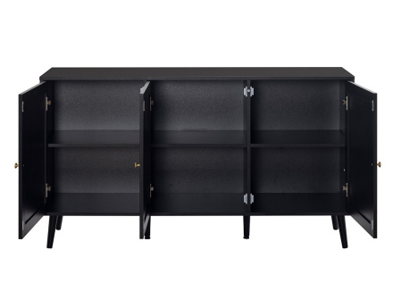 Buffet bas noir et cannage 3 portes 140 cm Goto