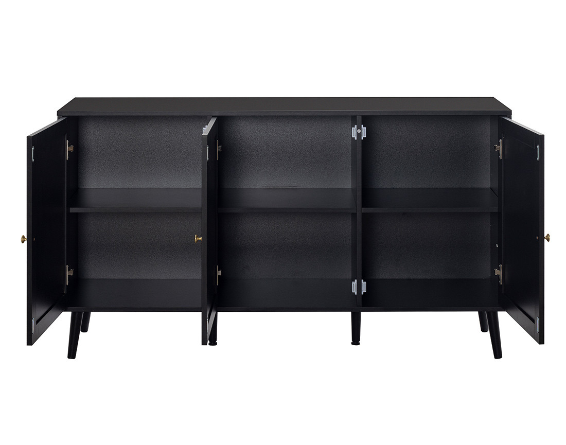 Buffet bas noir et cannage 140 cm Goto
