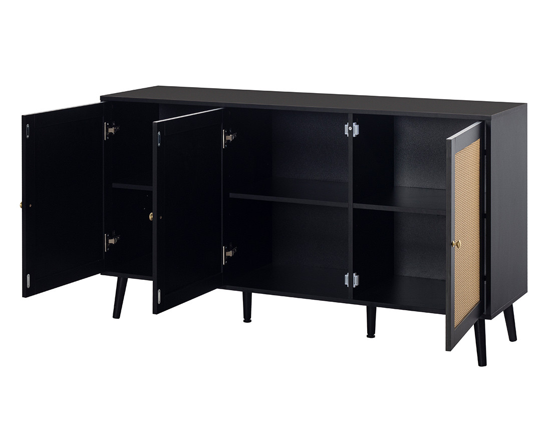 Buffet bas noir et cannage 140 cm Goto
