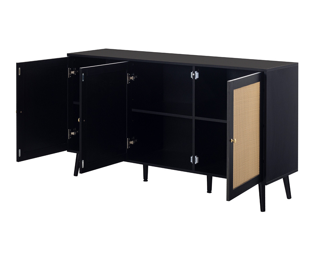 Buffet bas noir et cannage 140 cm Goto