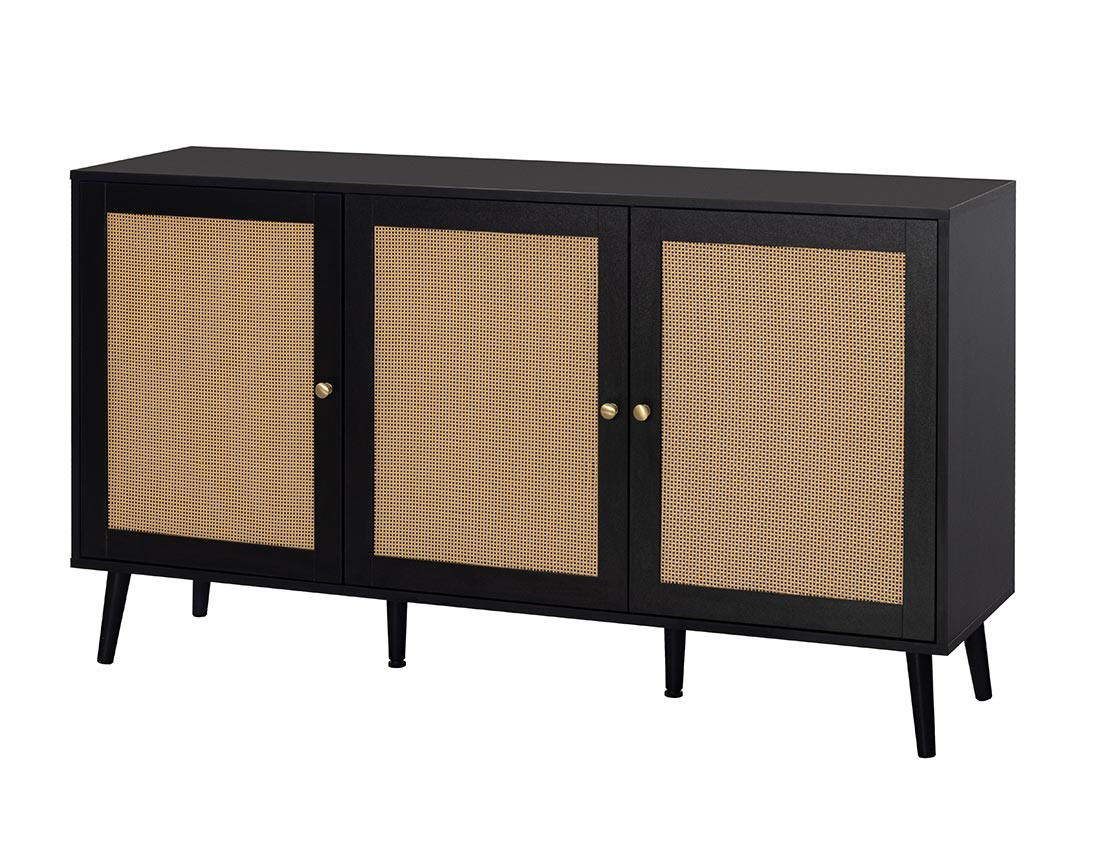 Buffet bas noir et cannage 140 cm Goto