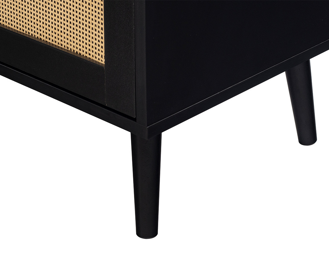 Buffet bas noir et cannage 140 cm Goto