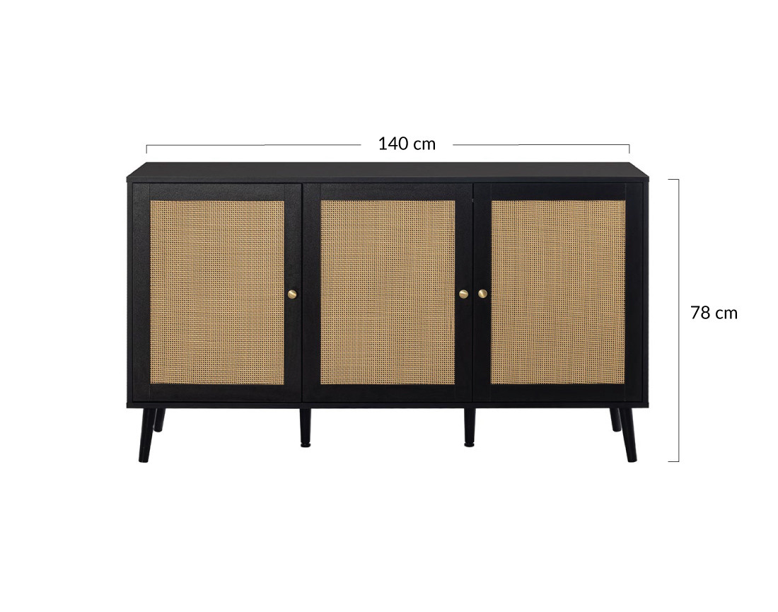 Buffet bas noir et cannage 140 cm Goto
