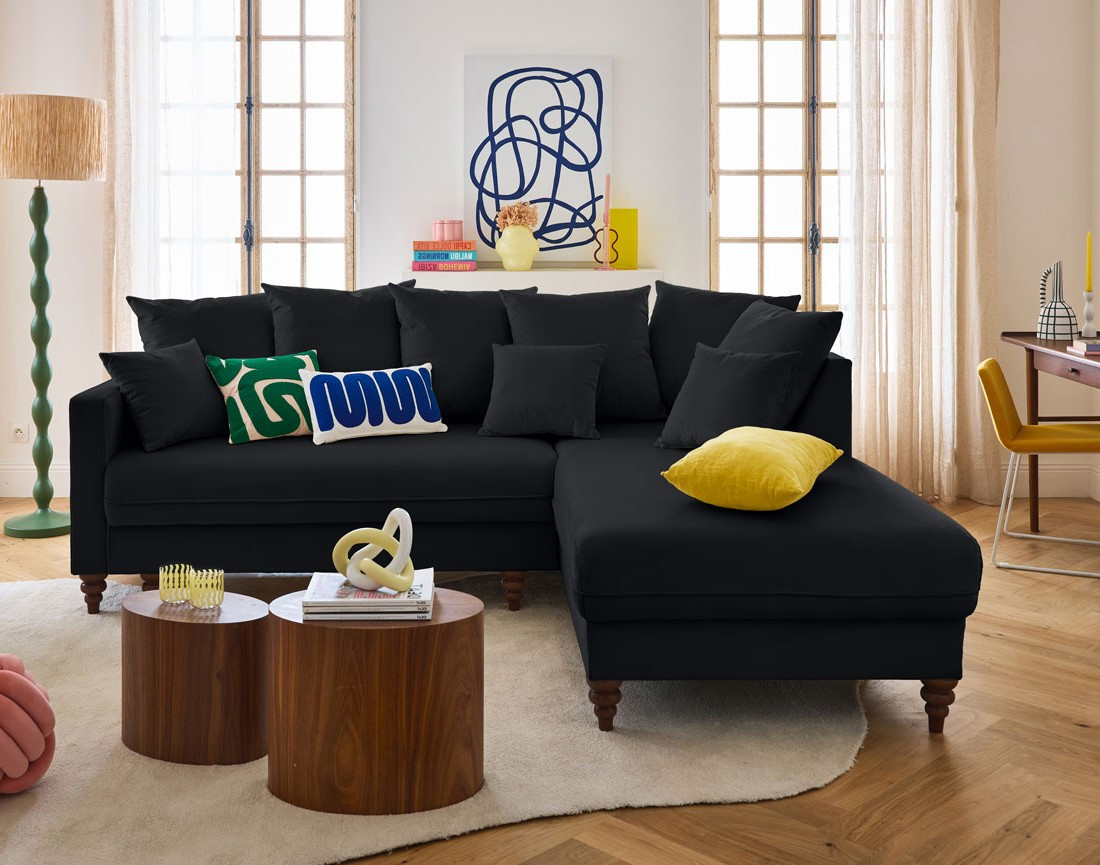 Canapé d'angle droit 4 places convertible en velours Flamingo