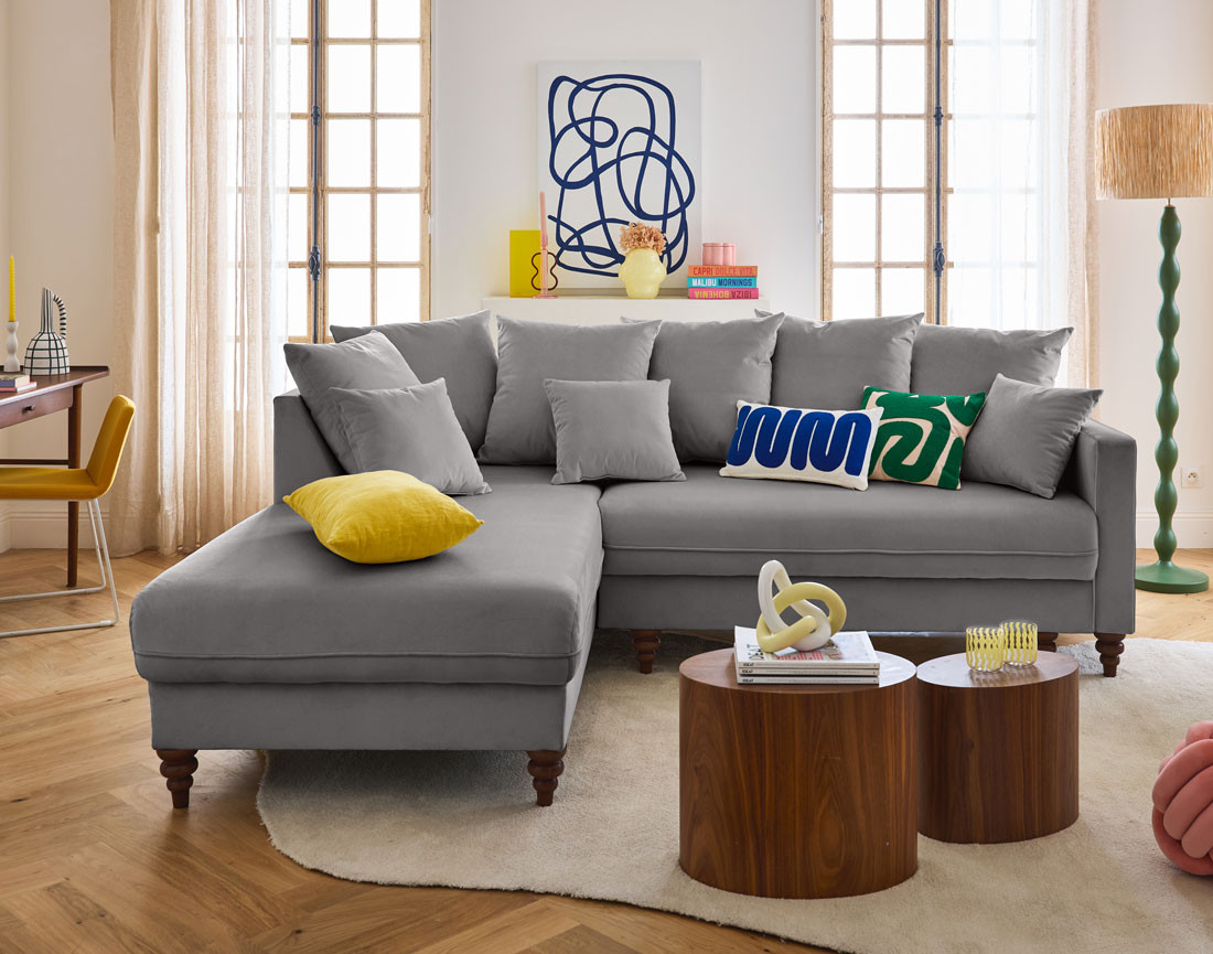 Canapé d'angle gauche 4 places convertible en velours Flamingo