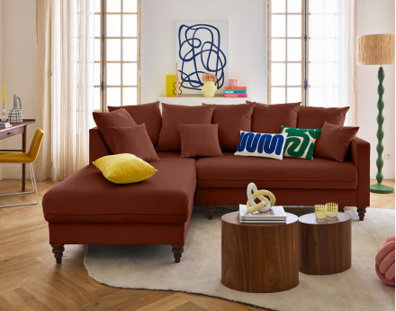 Canapé d'angle gauche 4 places convertible en velours Flamingo