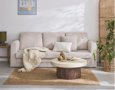 Canapé 3 places convertible déplimousse en velours côtelé Marilia