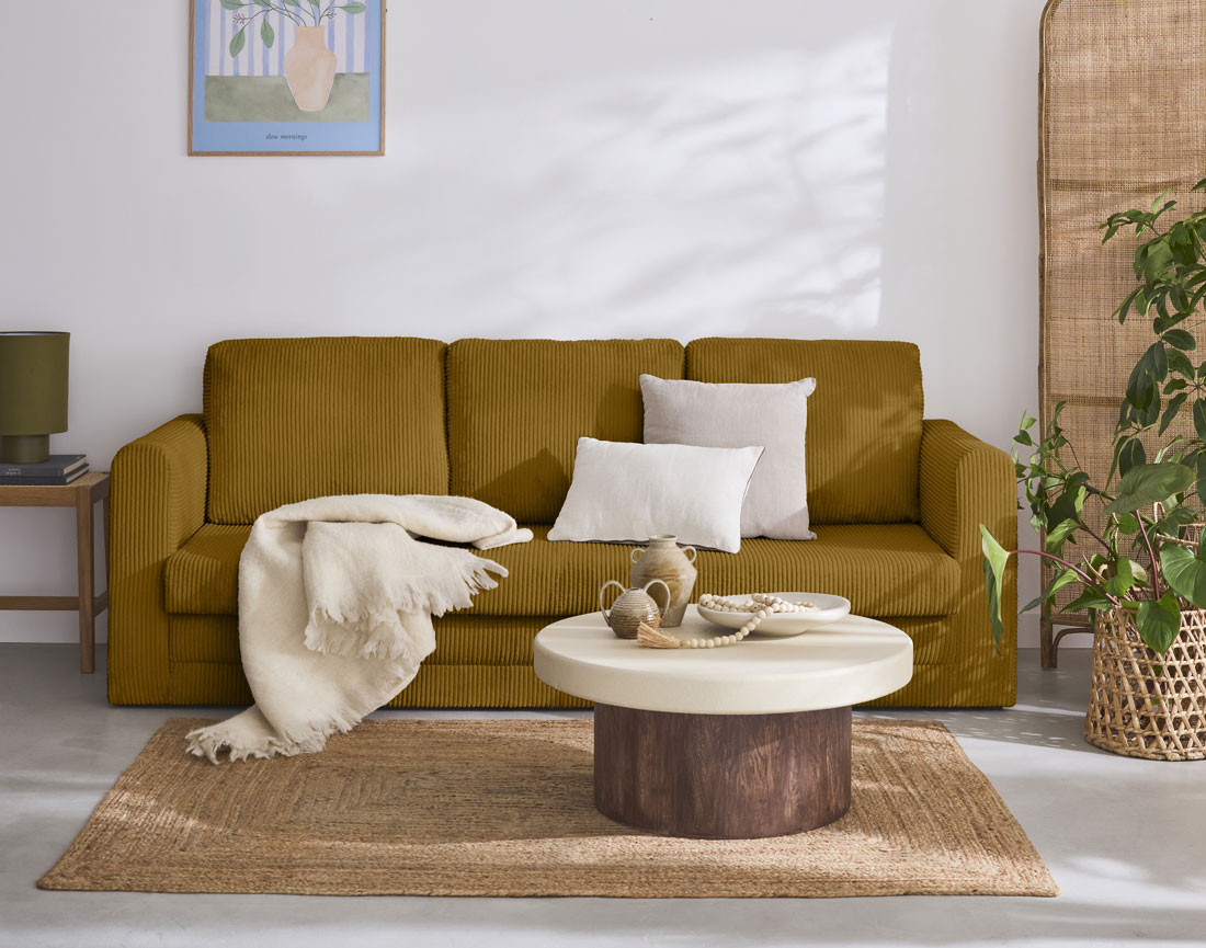 Canapé 3 places convertible déplimousse en velours côtelé Marilia