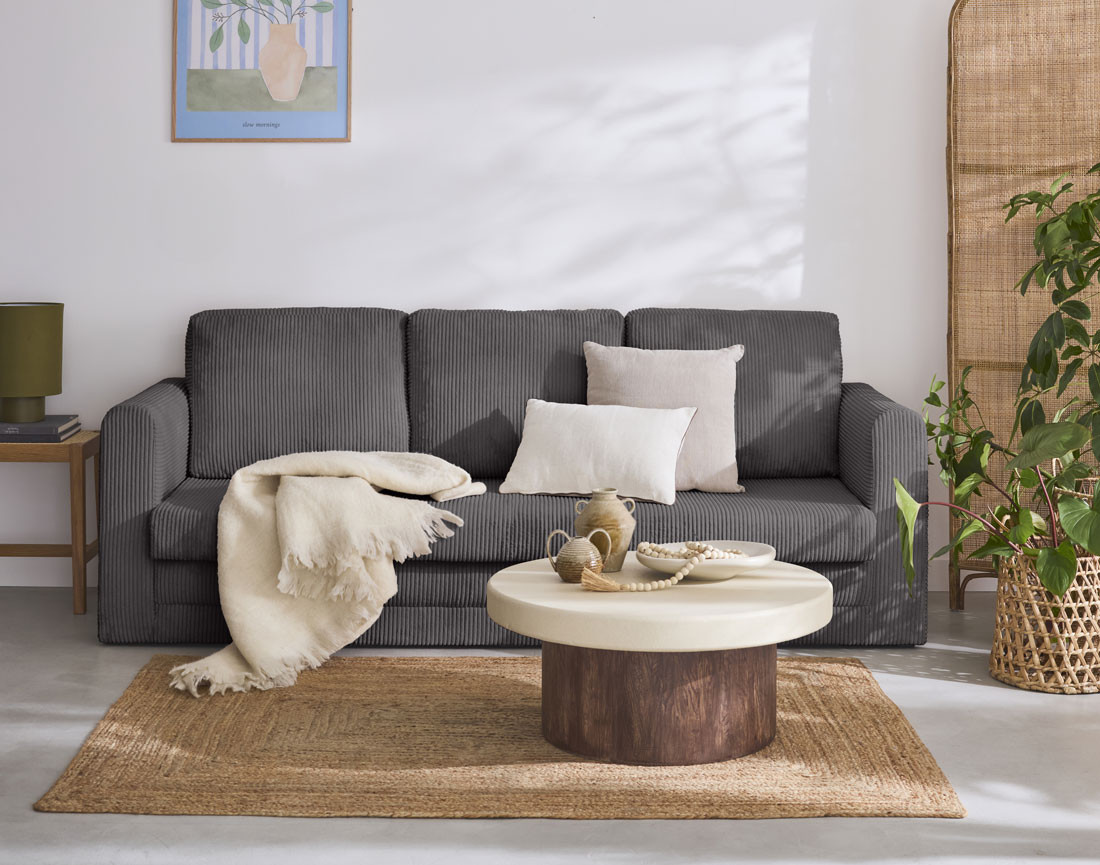 Canapé 3 places convertible déplimousse en velours côtelé Marilia