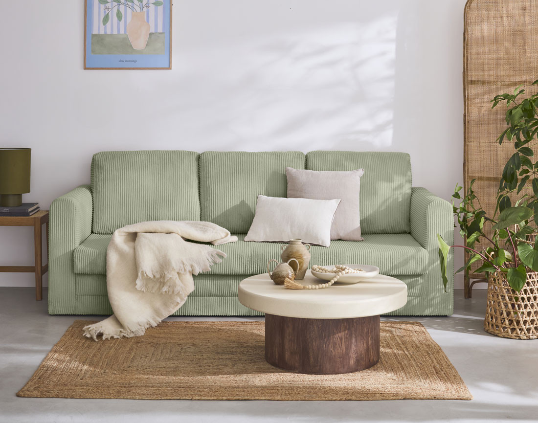 Canapé 3 places convertible déplimousse en velours côtelé Marilia