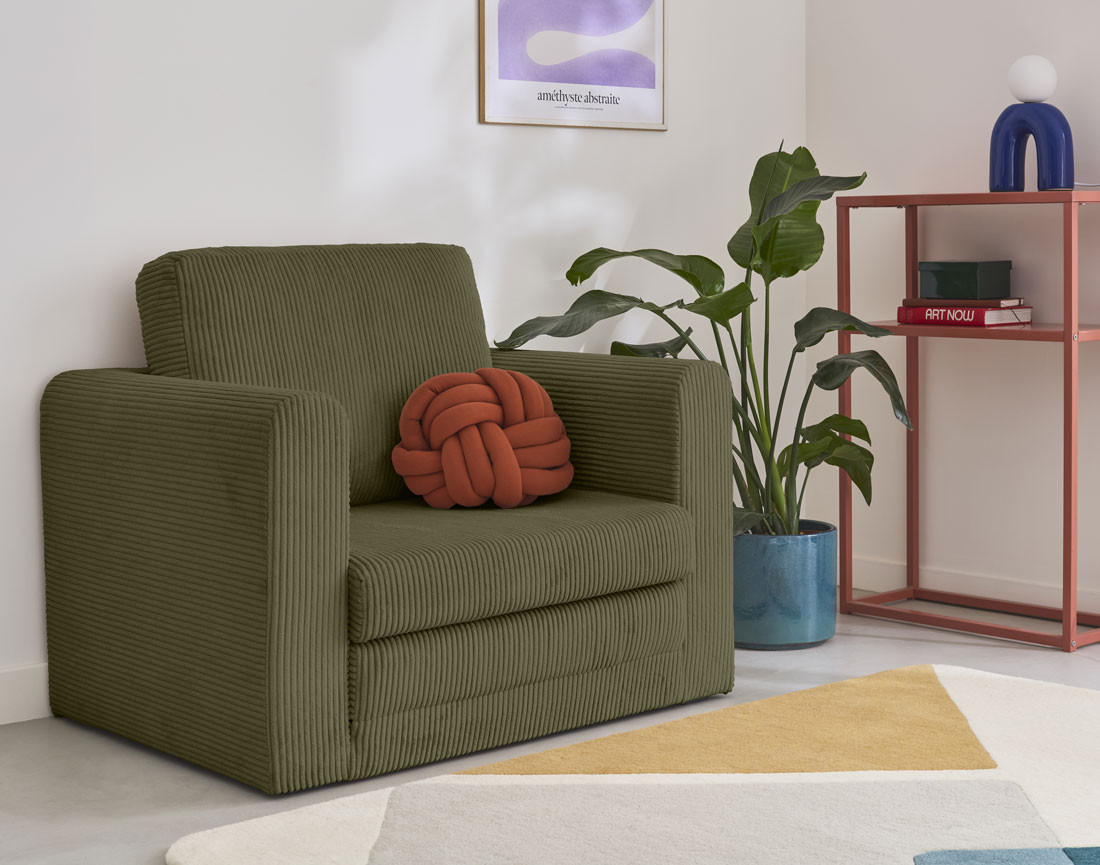 Fauteuil convertible déplimousse en velours côtelé Marilia