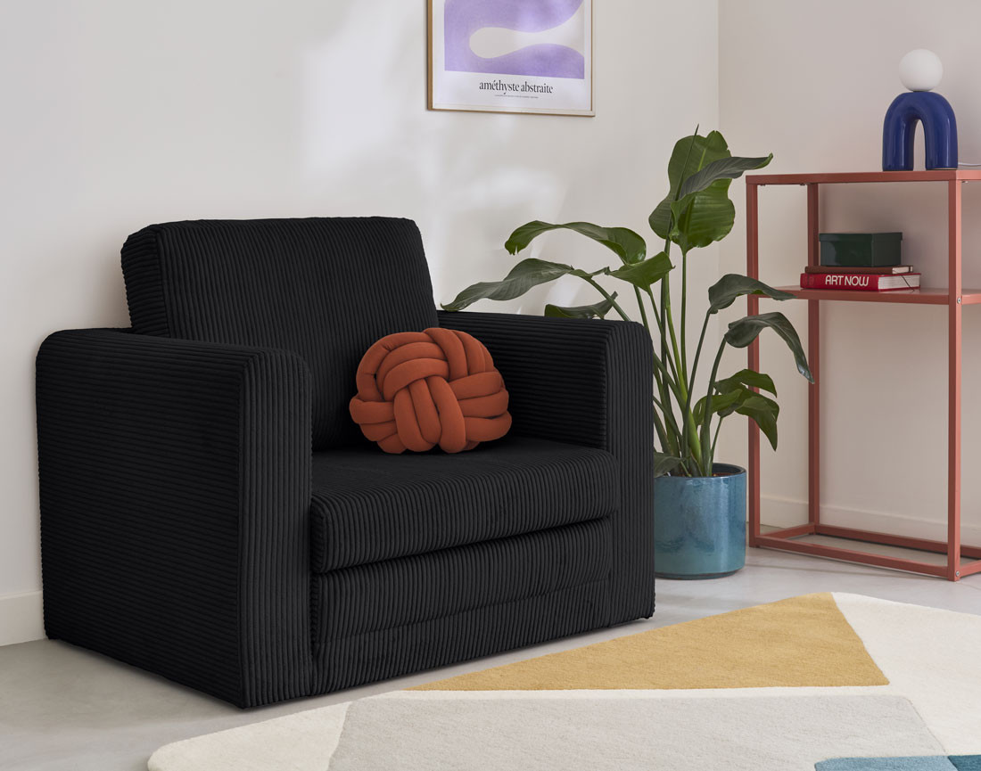 Fauteuil convertible déplimousse en velours côtelé Marilia