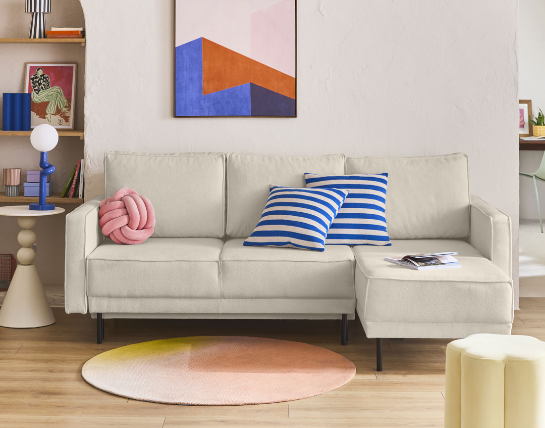 Canapé d'angle réversible convertible avec coffre en tissu Charlie