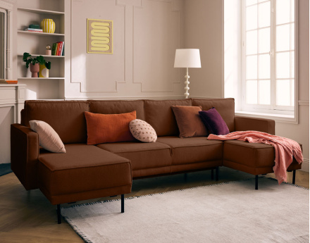 Canapé panoramique en U convertible avec coffre en tissu Charlie