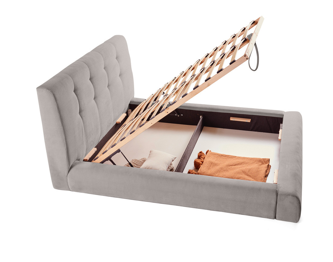 Lit coffre 140x190 cm en velours côtelé sommier inclus Onyx