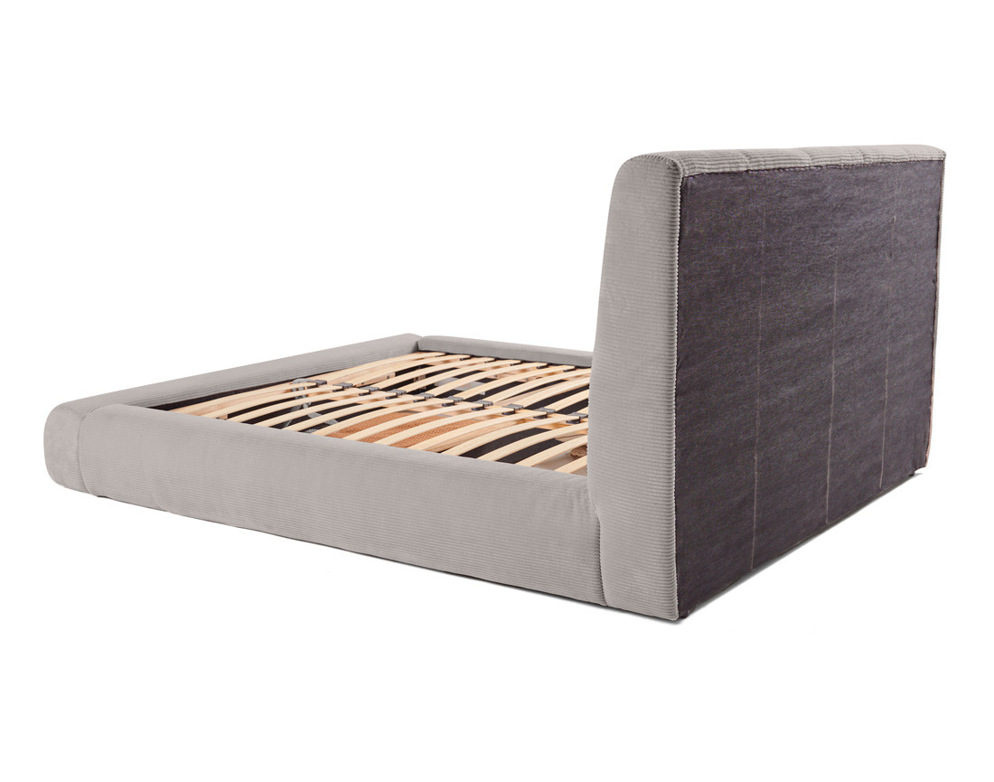 Lit coffre 140x190 cm en velours côtelé sommier inclus Onyx