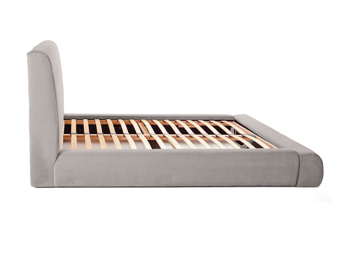 Lit coffre 140x190 cm en velours côtelé sommier inclus Onyx