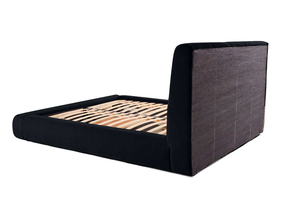 Lit coffre 140x190 cm en velours côtelé sommier inclus Onyx