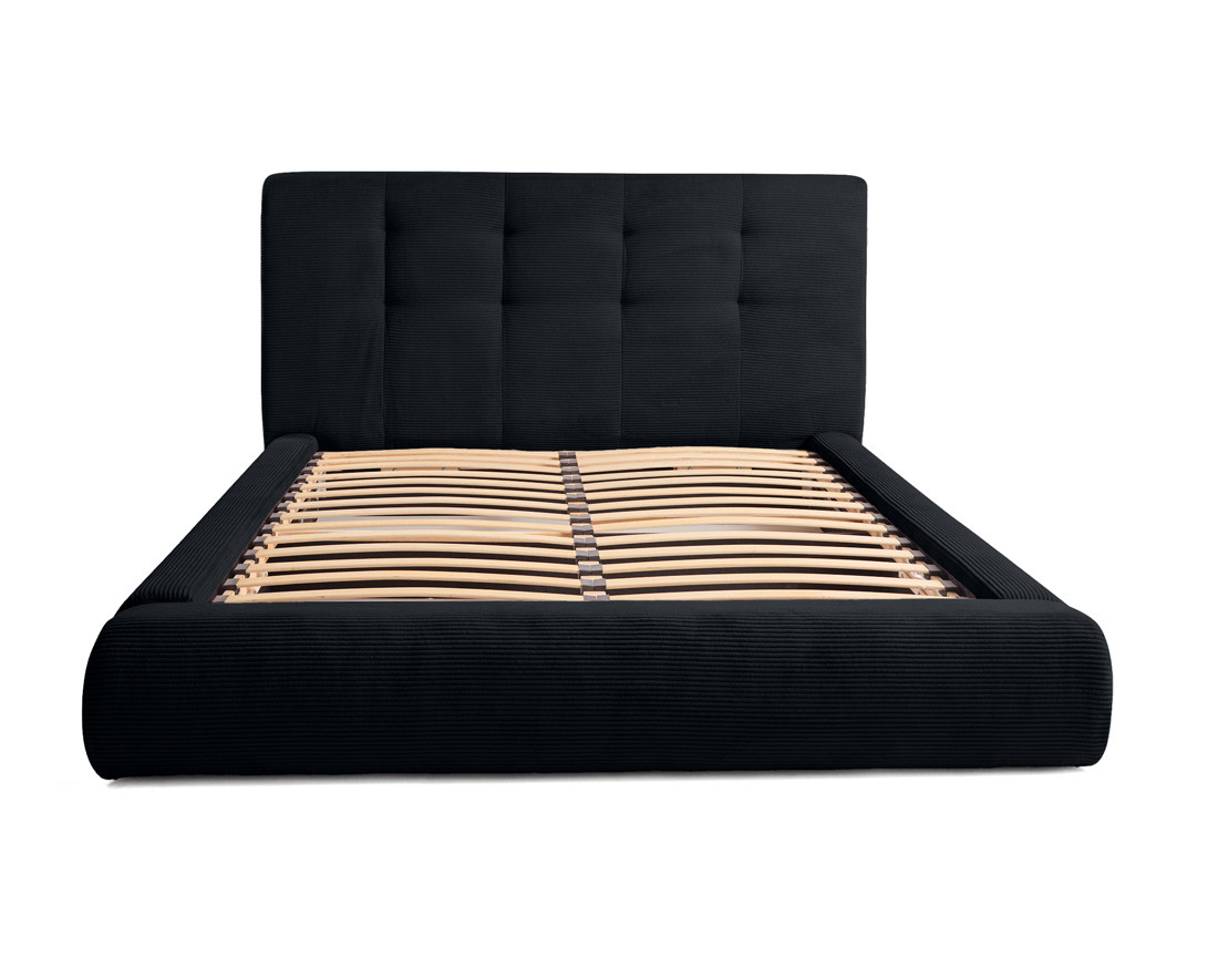 Lit coffre 140x190 cm en velours côtelé sommier inclus Onyx