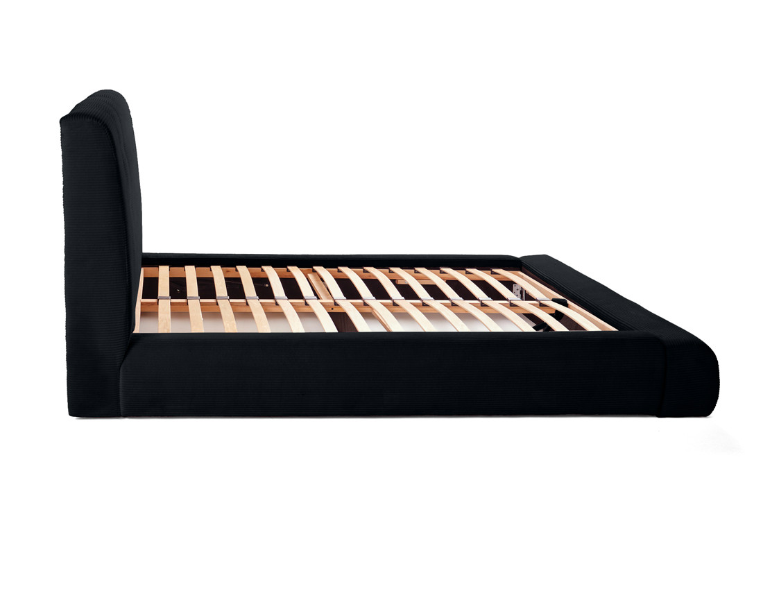 Lit coffre 140x190 cm en velours côtelé sommier inclus Onyx