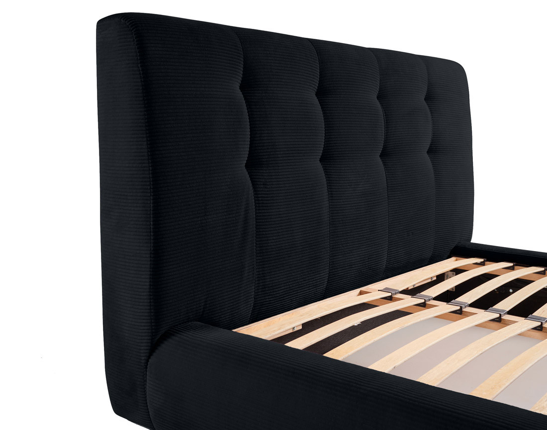 Lit coffre 140x190 cm en velours côtelé sommier inclus Onyx