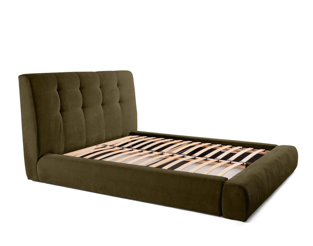 Lit coffre 140x190 cm en velours côtelé sommier inclus Onyx