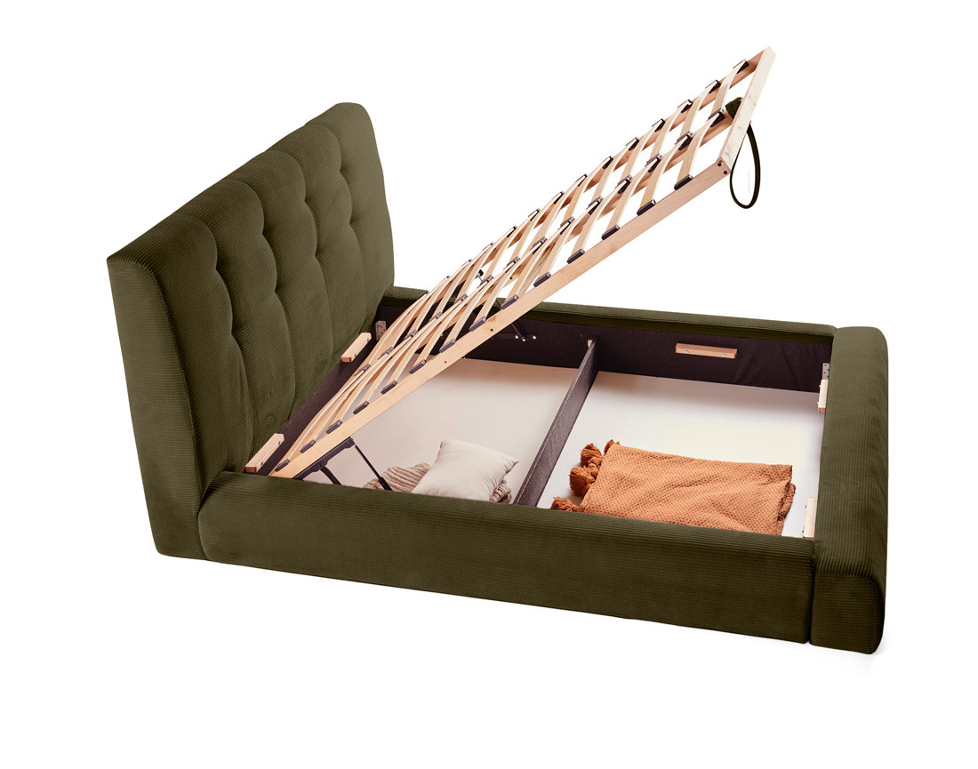 Lit coffre 140x190 cm en velours côtelé sommier inclus Onyx