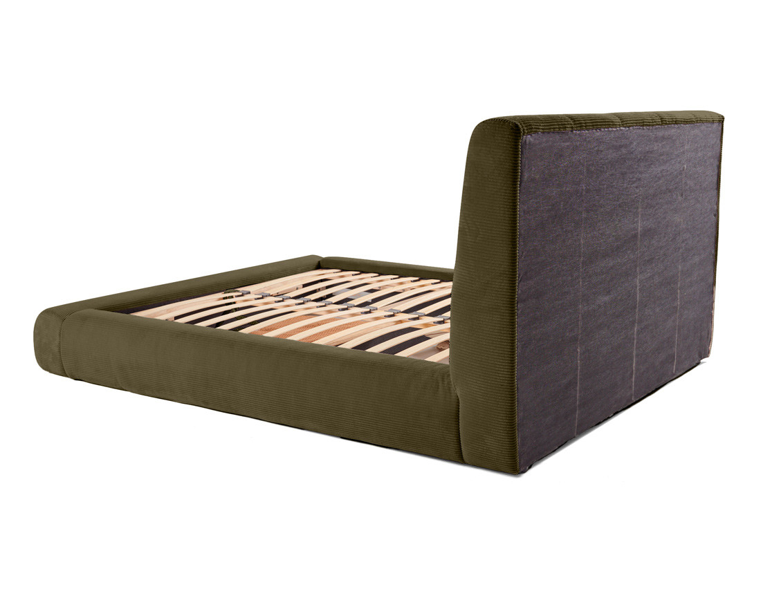 Lit coffre 140x190 cm en velours côtelé sommier inclus Onyx