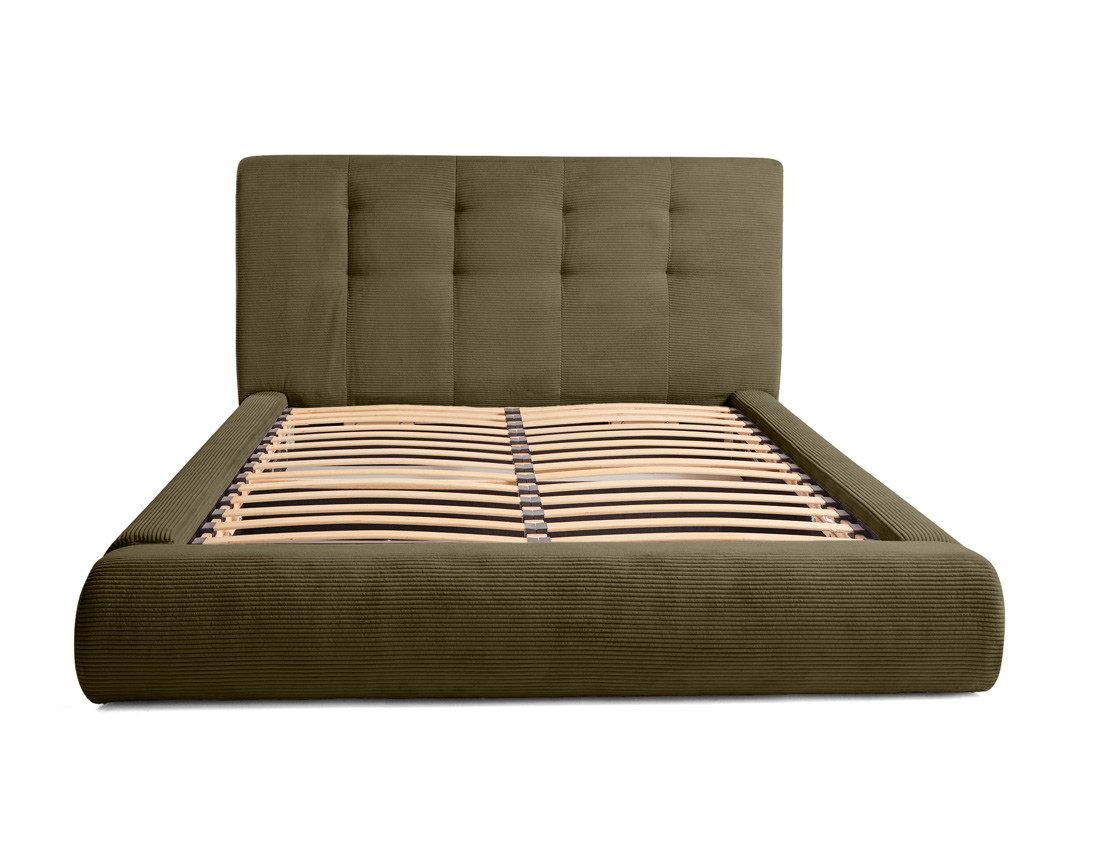 Lit coffre 140x190 cm en velours côtelé sommier inclus Onyx